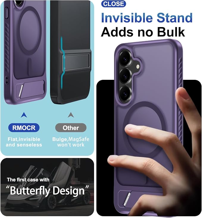 for Samsung Galaxy S25 FE Case with Screen Protector+Lanyard Wrist Strap,Magnetic Translucent Matte Rugged Slim Phone Cover Built in Invisible Kickstand [Fit for MagSafe],2025 Purple