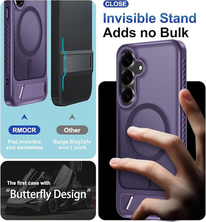for Samsung Galaxy S25 FE Case with Screen Protector+Lanyard Wrist Strap,Magnetic Translucent Matte Rugged Slim Phone Cover Built in Invisible Kickstand [Fit for MagSafe],2025 Purple