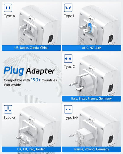 DOACE 220V to 110V Converter - 350W Cordless Voltage Converter US to Europe Power Adapter Combo with 4-Port USB Charging & Worldwide Plugs (UK/AU/US/EU) for Hair Straightener, Curler, Phone