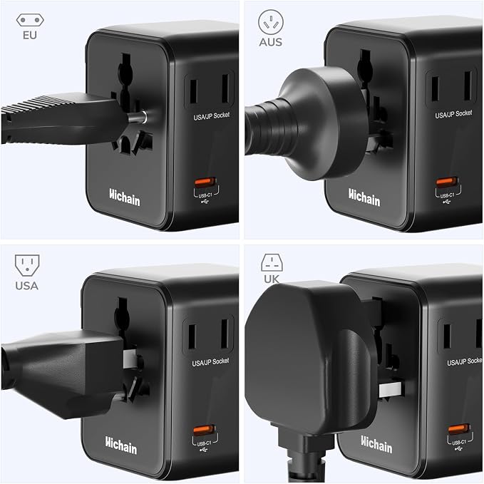 Hichain 7-in-1 Worldwide Plug Universal Travel Adapter | 35W Power International Charger Adapter for Business Travelers Vacationers, Fast Charging for iPhone 17/16, Tablets, GoPro