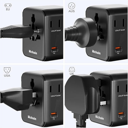 Hichain 7-in-1 Worldwide Plug Universal Travel Adapter | 35W Power International Charger Adapter for Business Travelers Vacationers, Fast Charging for iPhone 17/16, Tablets, GoPro