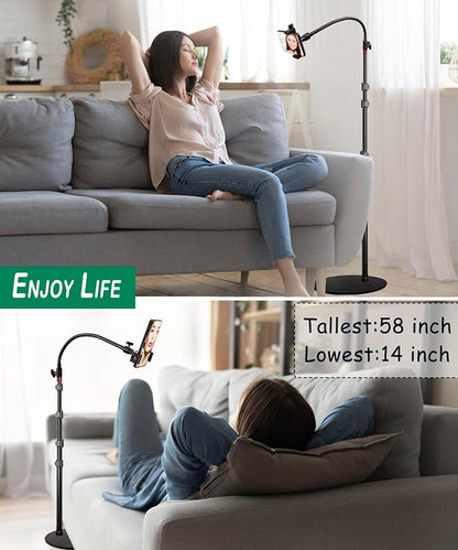 Cell Phone Stand, Phone Floor Stand, Swivel Cell Phone Mount with Height Adjustable Stand, Heavy Stable Base, Compatible with iPhone 16, iPhone 16 Pro Max, iPhone 16 Plus,15, 14, 13, 12