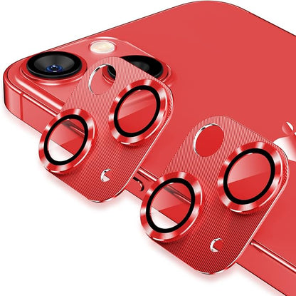 [2 Pack ] Korecase for iPhone 13 / iPhone 13 Mini Camera Lens Protector Metal Tempered Glass Camera Cover , 3D 9H Hardness Aluminum Metal Lens Film, Bubble Free,Strong Stickiness Case Friendly for iPhone 13 / iPhone 13Mini - Red