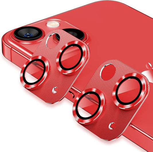 [2 Pack ] Korecase for iPhone 13 / iPhone 13 Mini Camera Lens Protector Metal Tempered Glass Camera Cover , 3D 9H Hardness Aluminum Metal Lens Film, Bubble Free,Strong Stickiness Case Friendly for iPhone 13 / iPhone 13Mini - Red