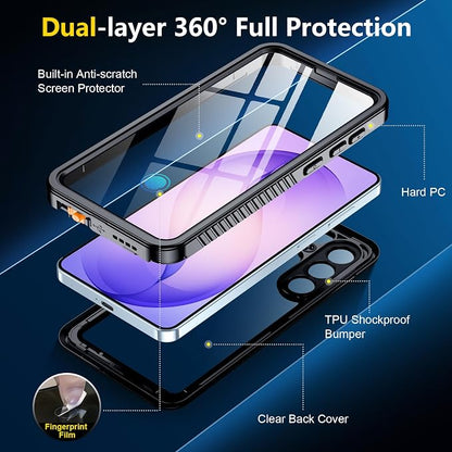 SPIDERCASE for Samsung Galaxy S26+ Plus Case with Built-in Screen Protector, [IP68 Waterproof] [Military Grade Shockproof] Full Body Sealed Heavy Duty Protection for S26 Plus 6.7", Black/Clear