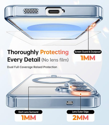 Meifigno Case Designed for Samsung Galaxy S25 Plus 6.7 inch, [Compatible with MagSafe] [2X HD Screen Protectors] [Glitter Card & Wrist Strap] Full Lens Protection Case for Galaxy S25 Plus, Icyblue