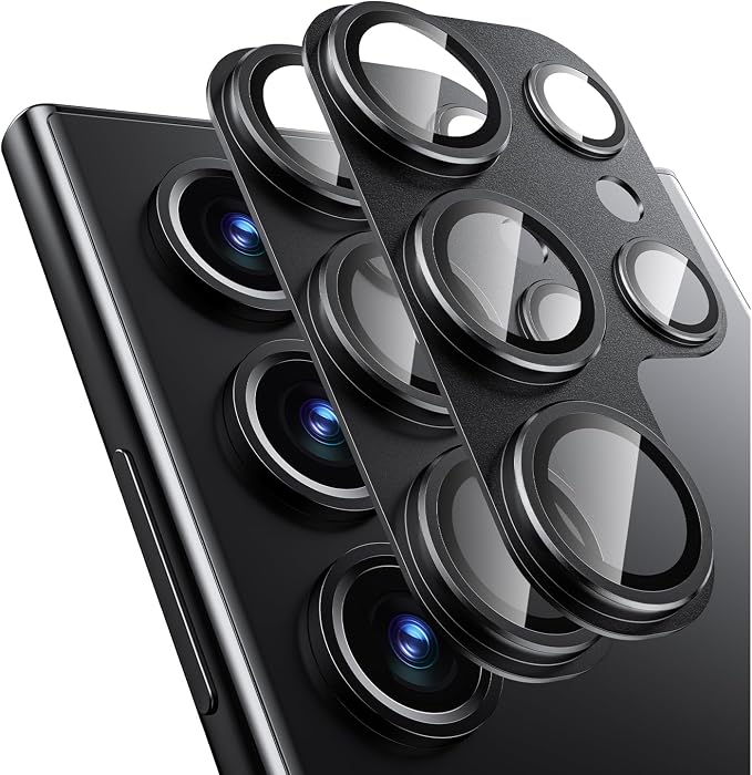 for Samsung Galaxy S24 Ultra Camera Lens Protector, [Full Protection] [Powerful Strength Adsorption] Matte Alloy Metal Ring Glass Camera Screen Protector for Galaxy S24 Ultra,Black+Black