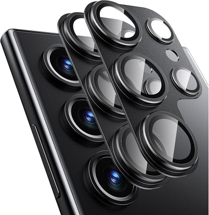 for Samsung Galaxy S24 Ultra Camera Lens Protector, [Full Protection] [Powerful Strength Adsorption] Matte Alloy Metal Ring Glass Camera Screen Protector for Galaxy S24 Ultra,Black+Black