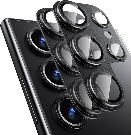 for Samsung Galaxy S24 Ultra Camera Lens Protector, [Full Protection] [Powerful Strength Adsorption] Matte Alloy Metal Ring Glass Camera Screen Protector for Galaxy S24 Ultra,Black+Black