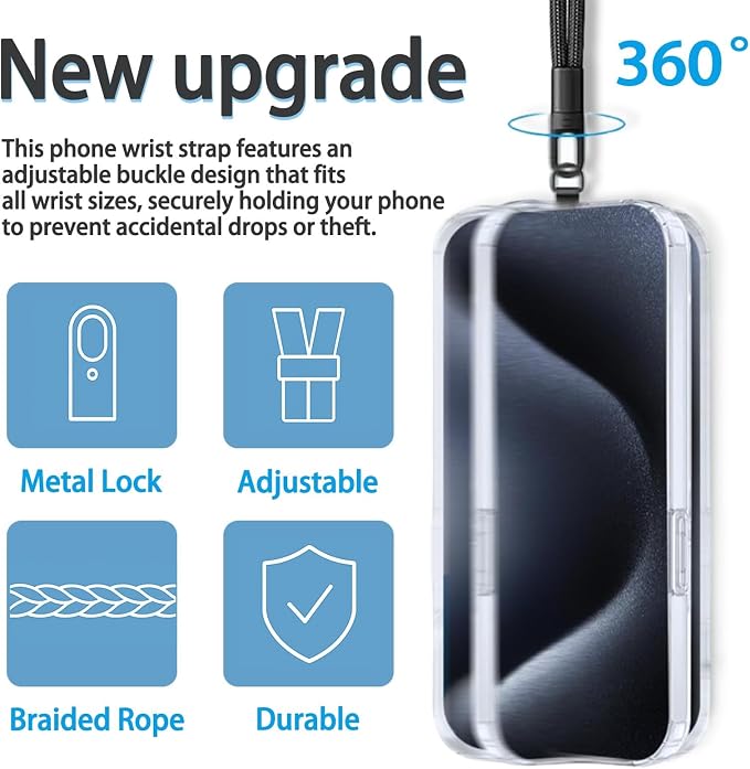 2 Pack Phone Lanyard - 2 Hand Wrist Strap, 2 Tether Tabs, Anti-theft Universal Cell Phone Multifuctional Patch Lanyards, Cell Phone Hand Strap (balck+grey)