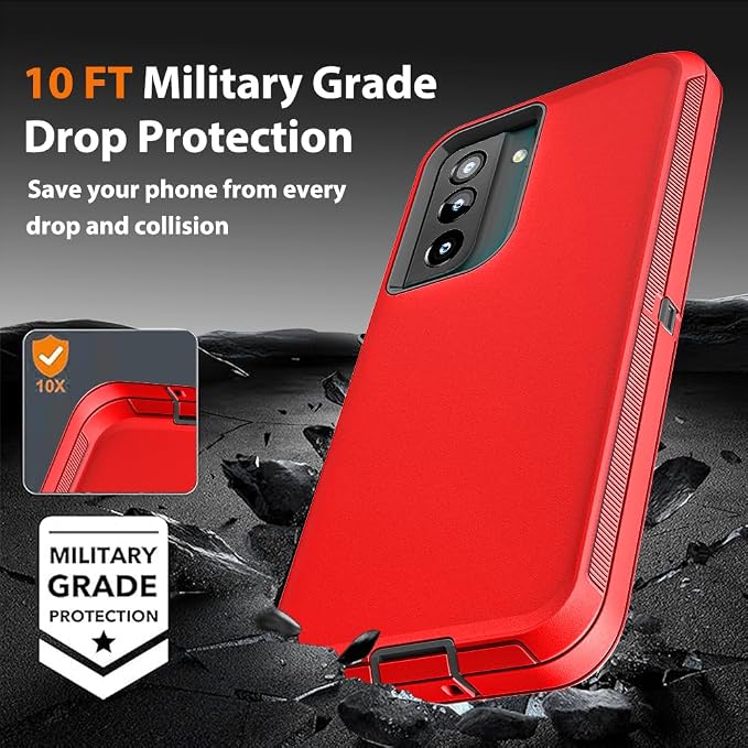 for Samsung Galaxy S21 FE Case with 2Pcs Screen Protector and 1Pcs Camera Lens Protector, Military Grade Heavy Duty Shockproof/Drop Proof/Dust Proof Case (Red/Black)