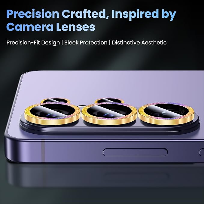 Uyiton for Samsung Galaxy S26 Ultra Camera Lens Protector - [Case-Friendly][Not Easy to Break][Ultra-Thin] Military-Grade Tempered Glass with Aluminum Metal Rear Camera Screen Cover - Glitter Colorful