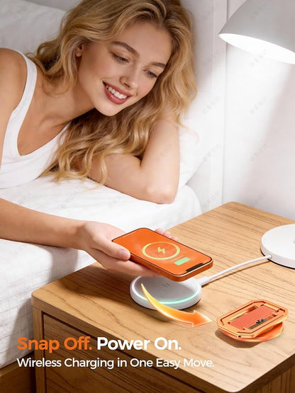 All-Aluminum Magnetic Phone Grip & Stand for Desk, Bed & On-the-Go – Compatible with MagSafe – Secure One-Hand Hold, Comfortable Scrolling, Hands-Free Video Calls, Sunset Orange