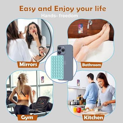 Double Sided Silicone Suction Phone Holder Mount, Silicon Accessory for iPhone and Android, Hands-Free Mirror Shower Phone Holder, TikTok Videos and Selfies (Combo D)