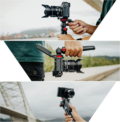 Mini Tripod for Camera, Small Camera Stand Tripod Phone Holder for Video Recording Vlogging Handle Grip with Cell Phone Mount, Cold Shoe Selfie Stick for iPhone Webcam Projector Camera