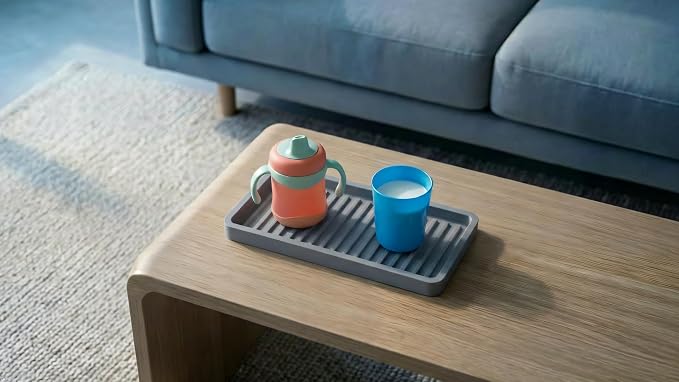 Happitasa Silicone Kitchen Sink Organizer Tray, Sponge Holder and Countertop Protector | Bathroom and Kitchen Soap Dish and Dispenser Tray (Smoky Blue, 9"x3.5", 5.6 Ounces)