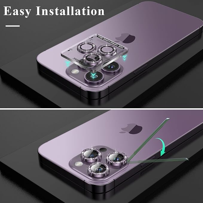 YWXTW Designed for iPhone 14 Pro/iPhone 14 Pro Max Camera Lens Protector Bling, [New Glitter Design] Individual Metal Tempered Glass Camera Cover Accessories Case Friendly, 1 Set (Purple Glitter)