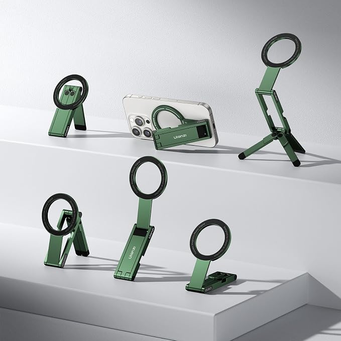 ULANZI MA60 Magnetic Phone Tripod Stand for iPhone - Aluminium Smartphone Mini Tripod Pocket Cell Phone Stand Strong Magnet Quick Mount Compatible with iPhone 16 15 14 13 13 Series, Green