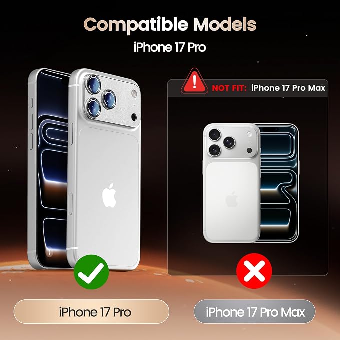 Camera Lens Protector Compatible with iPhone 17 Pro - Metal Frame Tempered Glass Cover, [Anti-Scratch] [Drop-Proof][Strong-Adhesion] Rear Camera Screen Cover- Sparkle Silver