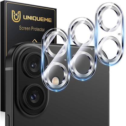 UniqueMe for 3 Pack iPhone 16 / iPhone 16 Plus/iPhone 17 Camera Lens Protector - [Drop Protection] [Case Friendly] 9H Tempered Glass Camera Cover Screen [Update New Version] - Silver