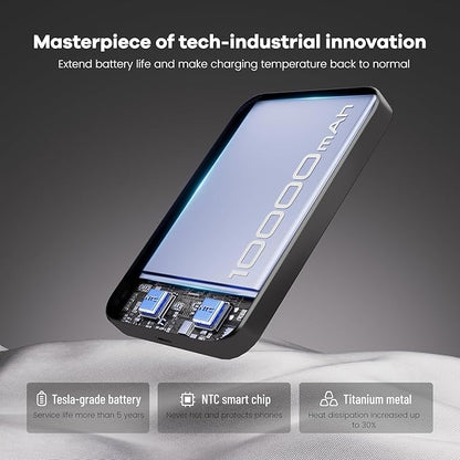 Power Bank, Ultra-Thin 10,000mAh Magnetic Wireless Portable Charger, 22.5W Fast Charging Battery Pack, Comes with USB-C Cable, Designed for iPhone Air /17/16/15/14/13/12,
