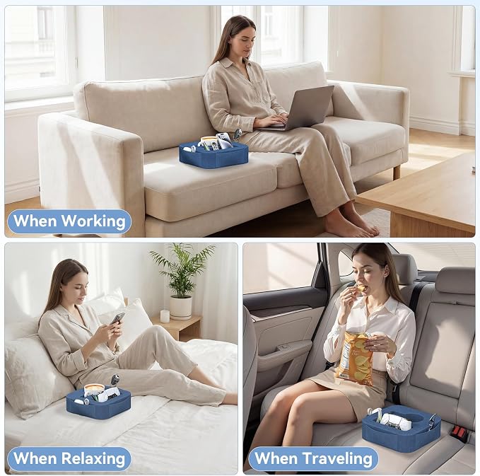 Couch Cup Holder Pillow, Couch Caddy for Drink, Snack, Phone, Remote, Game Controller, Removable and Washable Cup Cozy Pillow, Small Sofa Cup Holder Tray for Bed, Car, Desk, Sofa, Blue