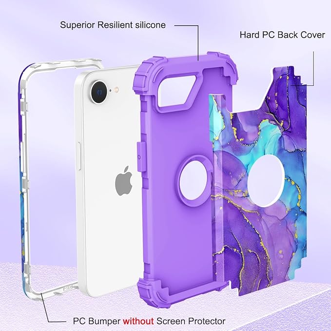 Hocase for iPhone 17e/iPhone 16e Case, Heavy Duty Shockproof Protection Hard Plastic+Silicone Rubber Hybrid Protective Phone Case for iPhone 17e/16e 6.1" - When Purple Meets Blue