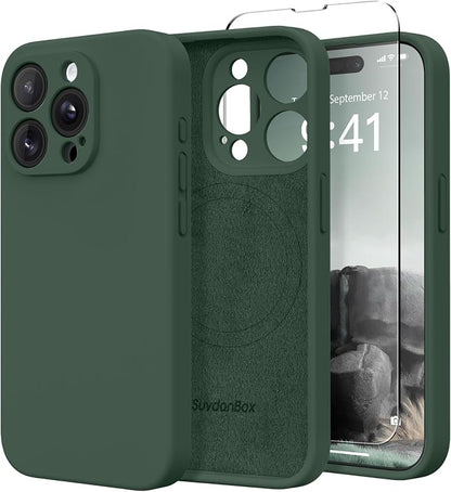 Magnetic for iPhone 15 Pro Case, Compatible with MagSafe, [Full Camera Protection][Screen Protector] Silicone Shockproof Protective Phone Case for iPhone 15 Pro 6.1", Alpine Green
