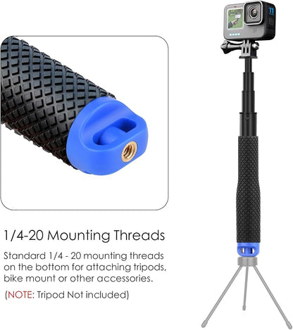 7''-23'' Extendable Selfie Stick for GoPro, Waterproof Handle Grip Monopod Portable Extension Pole for Hero 13 12 11 10 9 8 7 6/AKASO/DJI Osmo Action 6 5 Pro 4 3, Ideal for Travel Vlog