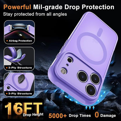 MOCCA Magnetic for iPhone 17 Pro Case, (Compatible with Magsafe) (16FT Military Grade Protection) Full Camera Protection Anti-Fingerprint Slim Translucent Matte Phone Cover 6.3",Light Purple