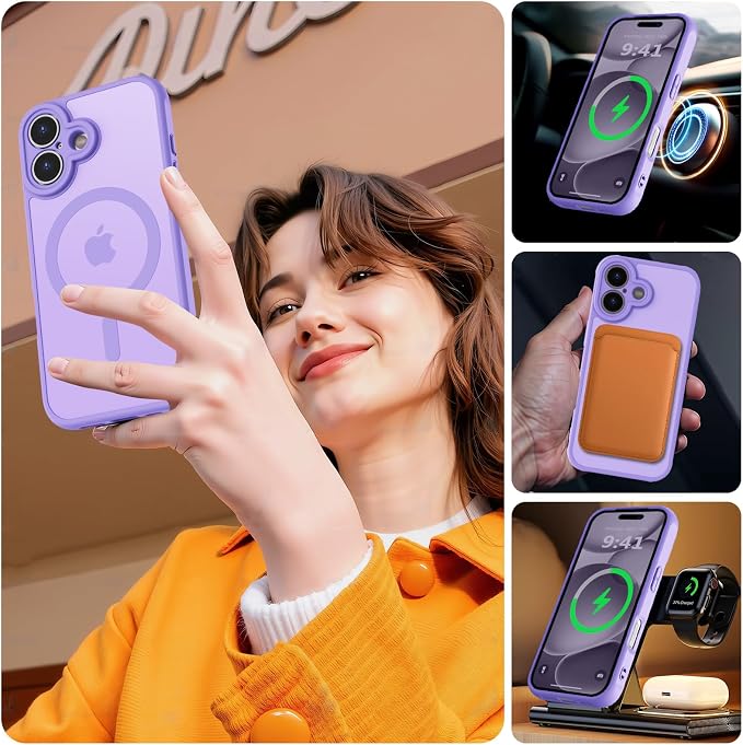 MOCCA Magnetic for iPhone 17 Case, (Compatible with Magsafe) (16FT Military Grade Protection) Full Camera Protection Anti-Fingerprint Slim Translucent Matte Phone Cover 6.3",Light Purple