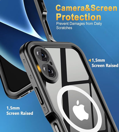 for iPhone 16 Case Waterproof | Full Body Shockproof Dust Proof Phone Case Cover with Screen Protector - Clear