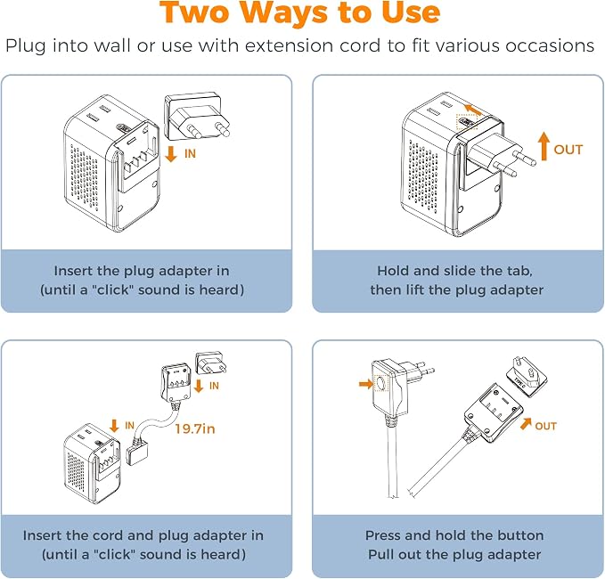 TESSAN 220 to 110 Voltage Converter US to Europe, International Adapter | 4 USB Ports(2 USB C), 2 AC and EU/UK/AU Plug Universal Travel Power Converter Adapter Combo, Step Down Transformer