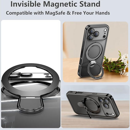 for iPhone 17 Pro Case Magnetic Stand,[Compatible with Magsafe] [Military Protection][Camera Lens Protector] Phone Case Cover for iPhone 17 Pro 6.3" - Silver