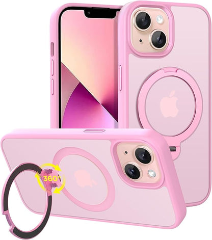 CACOE Magnetic Case for iPhone 13/14 6.1 inch with 360 Rotatable Ring Stand, Compatible with MagSafe Car Phone Mount, Cases Cover Phone Holder for Desk Meeting/Videos Pink