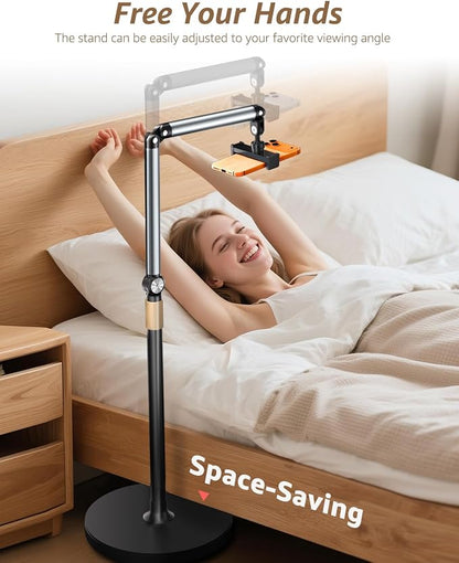 Phone Floor Stand, Cell Phone Stand with Flexible Arm for Bed, 69" Height Adjustable iPhone Stand, Stable Overhead Tripod with 360°Rotatable Phone Holder & Remote for Recording, Sofa, Desk