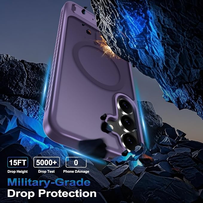 for Samsung Galaxy S25 FE Case with Screen Protector+Lanyard Wrist Strap,Magnetic Translucent Matte Rugged Slim Phone Cover Built in Invisible Kickstand [Fit for MagSafe],2025 Purple