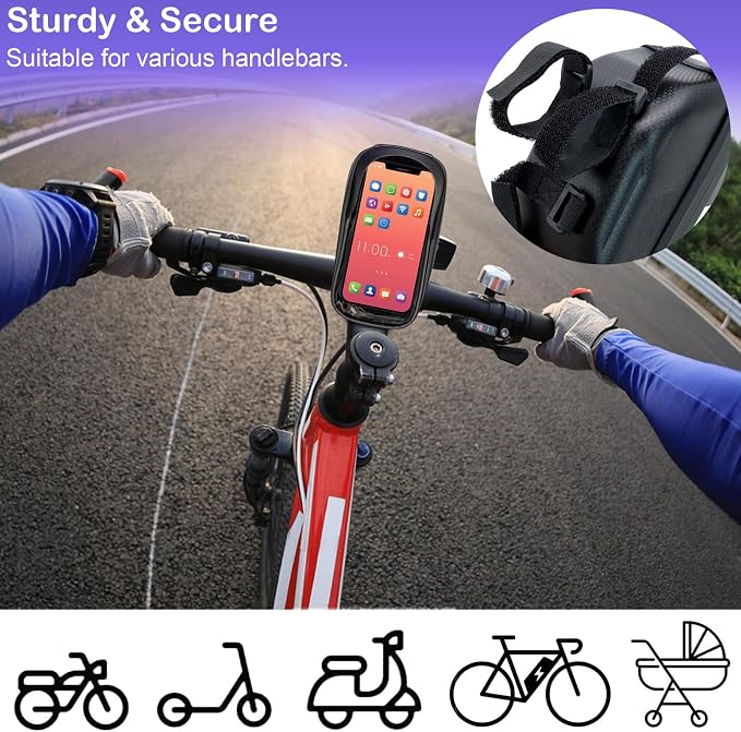 Bike Phone Holder, Bicycle Front Frame Handlebar Bag EVA Hard Shell Waterproof Bike Accessories with Touch-Screen and Rain Cover for Phones under 6.9''