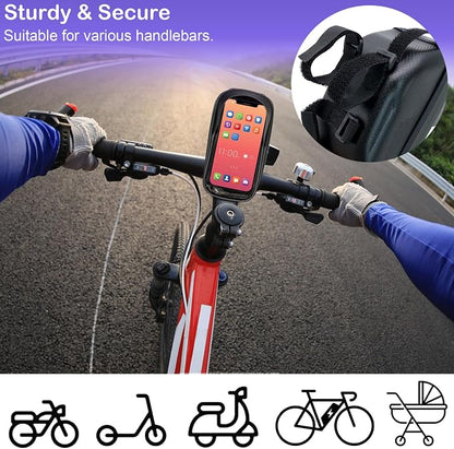 Bike Phone Holder, Bicycle Front Frame Handlebar Bag EVA Hard Shell Waterproof Bike Accessories with Touch-Screen and Rain Cover for Phones under 6.9''