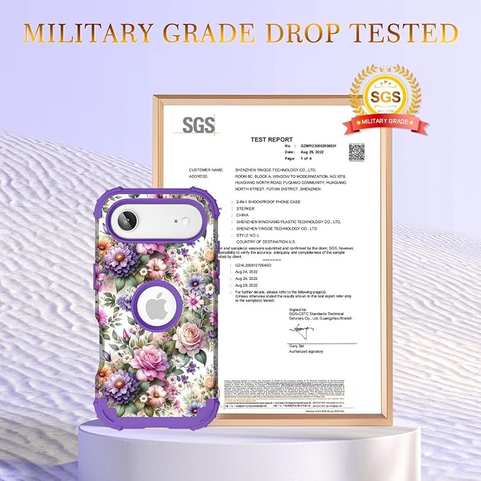 Hocase for iPhone Air Case 6.5", Heavy Duty Shockproof Protection Soft Silicone Rubber+Hard Plastic Bumpers Hybrid Protective Case for iPhone Air 2025 - Purple Pink Flowers