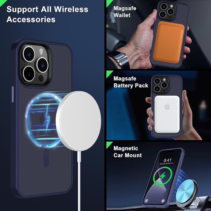MOCCA Strong Magnetic for iPhone 13 Pro Max Case,[Compatible with Magsafe][Glass Screen Protector+Camera Lens Protector] Slim Thin Shockproof Cover Phone Case for iPhone 13 Pro Max 6.7", Deep Blue