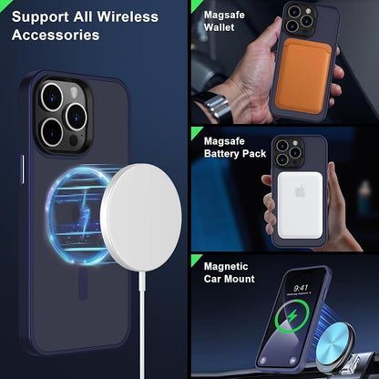 MOCCA Strong Magnetic for iPhone 13 Pro Max Case,[Compatible with Magsafe][Glass Screen Protector+Camera Lens Protector] Slim Thin Shockproof Cover Phone Case for iPhone 13 Pro Max 6.7", Deep Blue