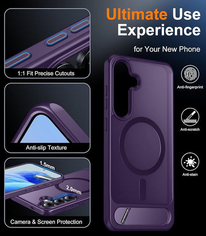 Magnetic for Samsung Galaxy S25 Plus Case, [Innovate Stand][Military Grade Drop Protection][Non Slip][Translucent Matte] Shockproof Phone Case for Galaxy S25 Plus 6.7" 2025 -Purple