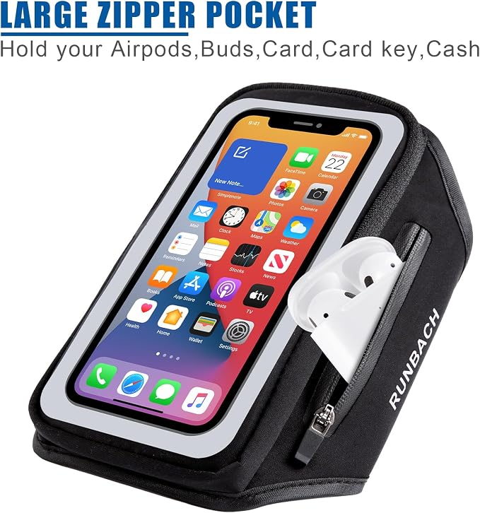 3D Design Zipper Armband for iPhone 15,14,13,12,11,Pro Max, Samsung Galaxy S24,23,22,21+, Ultra, Motorola, Google, Sport Armband with Zipper Slot for Airpods, Buds (6.8 inch)