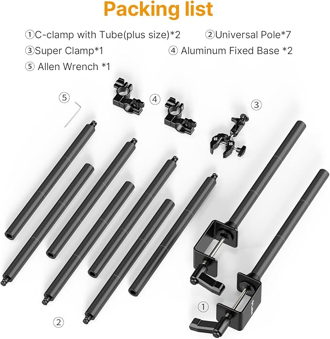 JUSMO LS15 Pro Camera Desk Mount, Aluminum Overhead Camera Mount Rig, Table Multi-Device Pole to Mount Magic Arm Clamp, DSLR, Cameras, Phone, Light, Microphone, Streaming, Studio, Max Load 22 lb