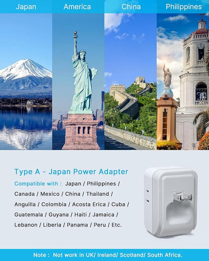 2 Pack US to Japan Plug Adapter, VINTAR Foldable Japan Power Adapter with 4 Outlets and 3 USB Ports(2 USB C), 2 Prong to 3 Prong Outlet Adapter for USA to Japan China Canada Philippine, Type A