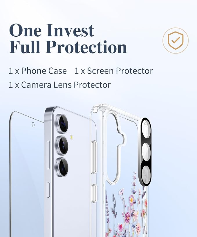 GVIEWIN for Samsung Galaxy S25 Plus Case, Clear Floral Slim Shockproof Protective Women Phone Case, Non-Yellowing, with Screen Protector & Camera Lens Protector for S25 Plus 6.7", Floratopia/Colorful