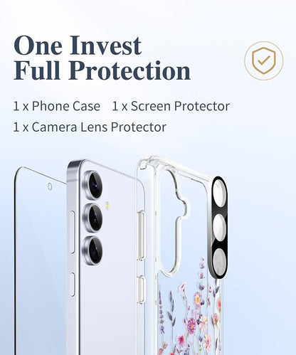 GVIEWIN for Samsung Galaxy S25 Plus Case, Clear Floral Slim Shockproof Protective Women Phone Case, Non-Yellowing, with Screen Protector & Camera Lens Protector for S25 Plus 6.7", Floratopia/Colorful