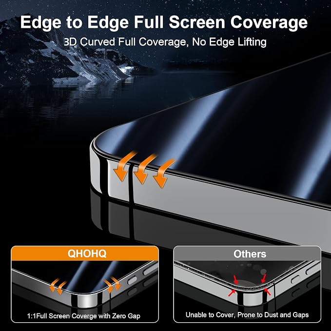 QHOHQ for iPhone 16 Pro Max Privacy Screen Protector + Camera Lens Protector, [Military Grade Shatterproof], Top 9H+ Anti Spy Glass, Full Edge Coverage, Ultra Durable,with Installation Tool [3+3 Pack]