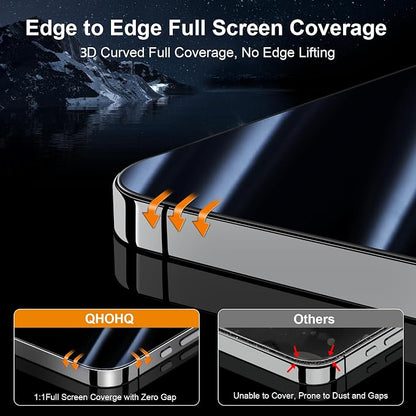QHOHQ for iPhone 16 Pro Max Privacy Screen Protector + Camera Lens Protector, [Military Grade Shatterproof], Top 9H+ Anti Spy Glass, Full Edge Coverage, Ultra Durable,with Installation Tool [3+3 Pack]